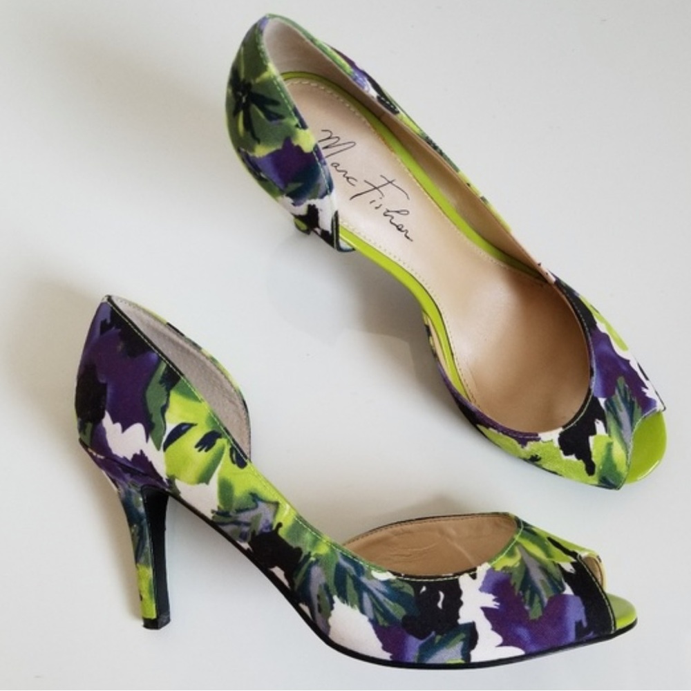 NWT Marc Fisher DOrsay Pumps Peep Toe Floral Heels - Picture 4 of 8